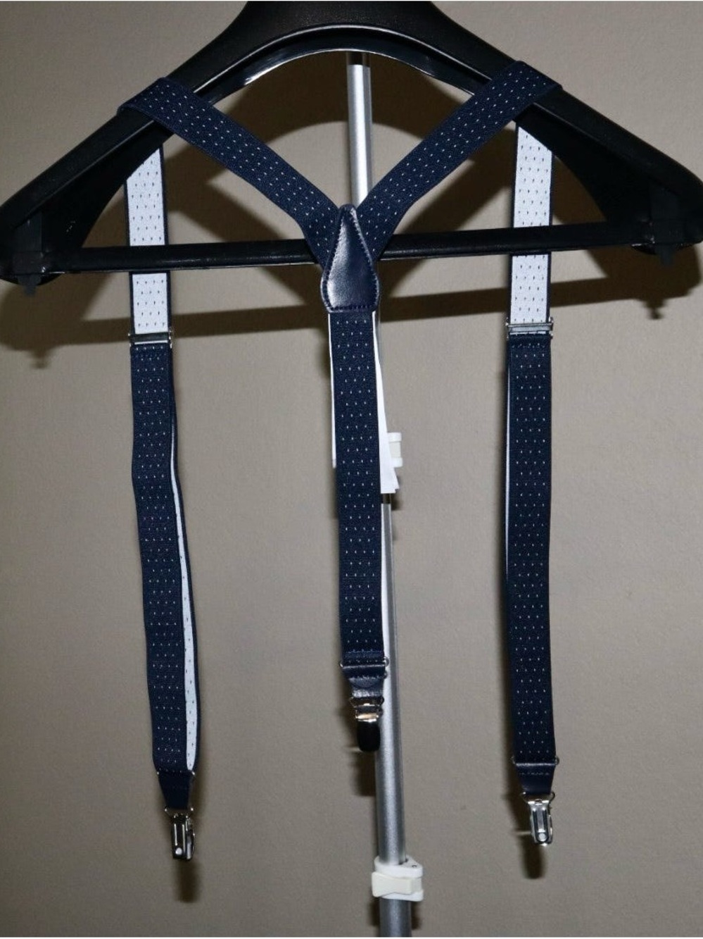 Zara Navy Suspenders with White Micro-Dots